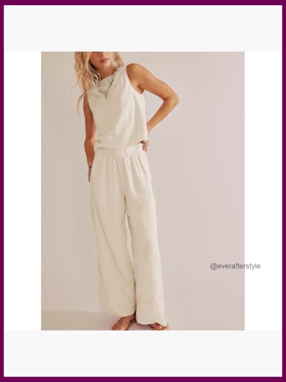 Cotton Linen Wide Leg Palazzo Pants with Pockets Casual Lounge Trousers - Picture 5 of 7